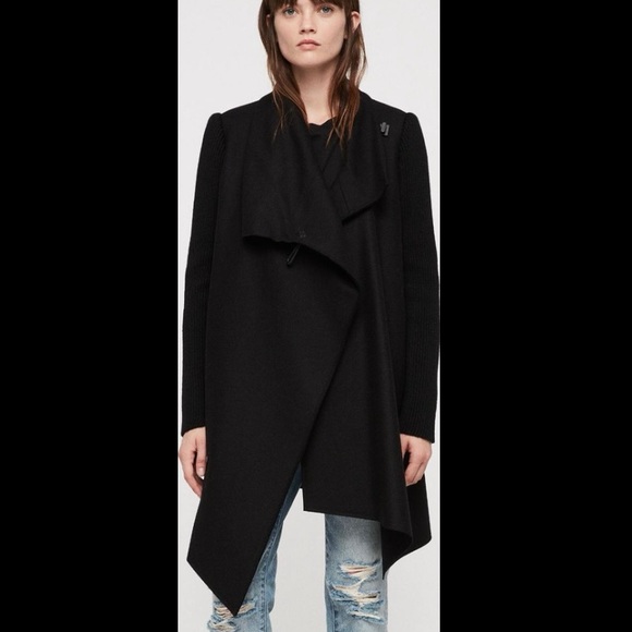 All Saints Jackets & Blazers - ALLSAINTS Monument Ribbed Coat in Black-Size US 8